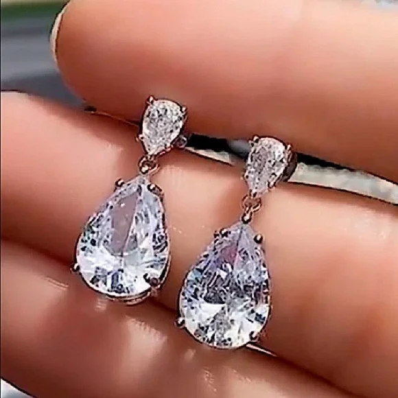 Sterling Silver Pear Drop Diamond Earrings - Picture 3 of 11